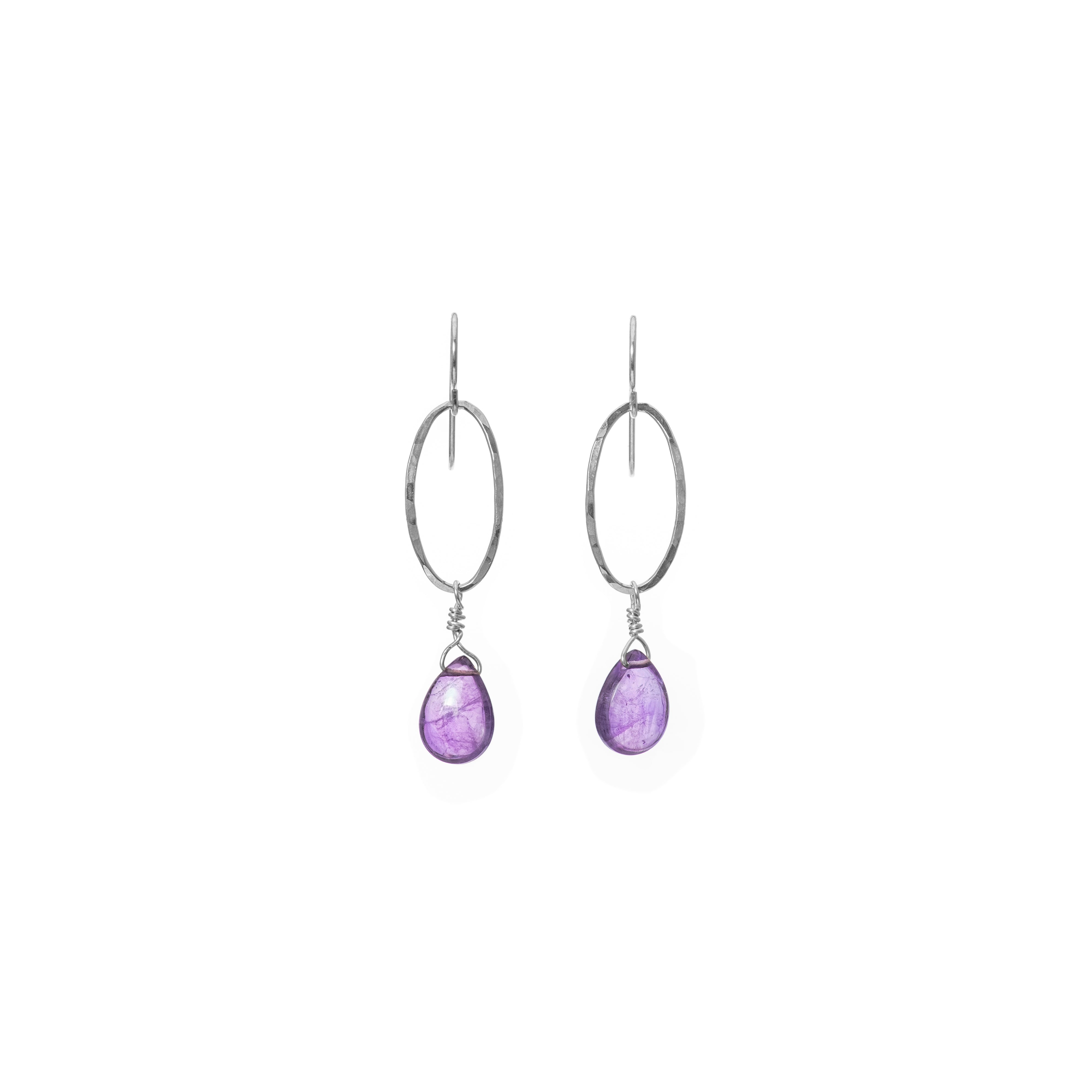 Oval Semi Precious Drop Earrings