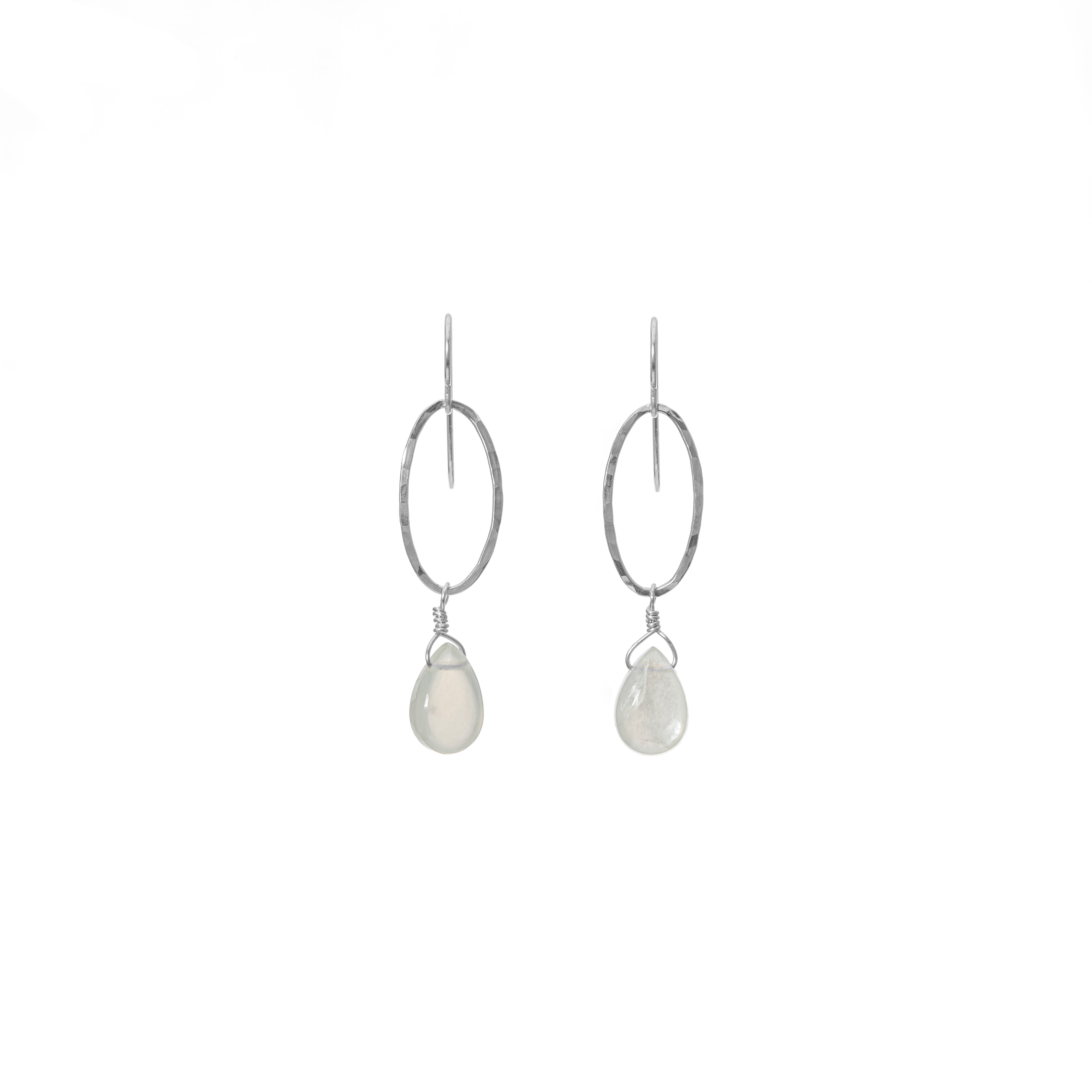 Oval Semi Precious Drop Earrings
