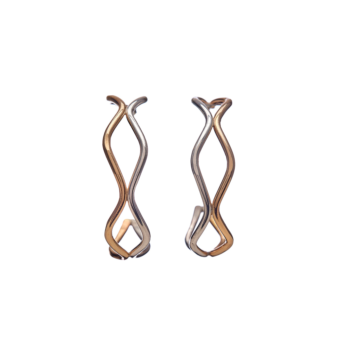 Two-Tone Double Wave Hoops