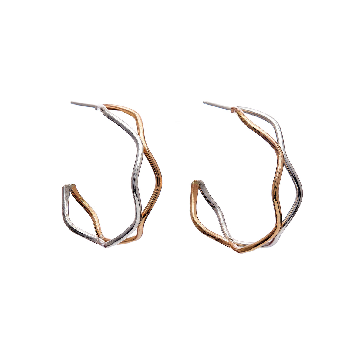 Two-Tone Double Wave Hoops