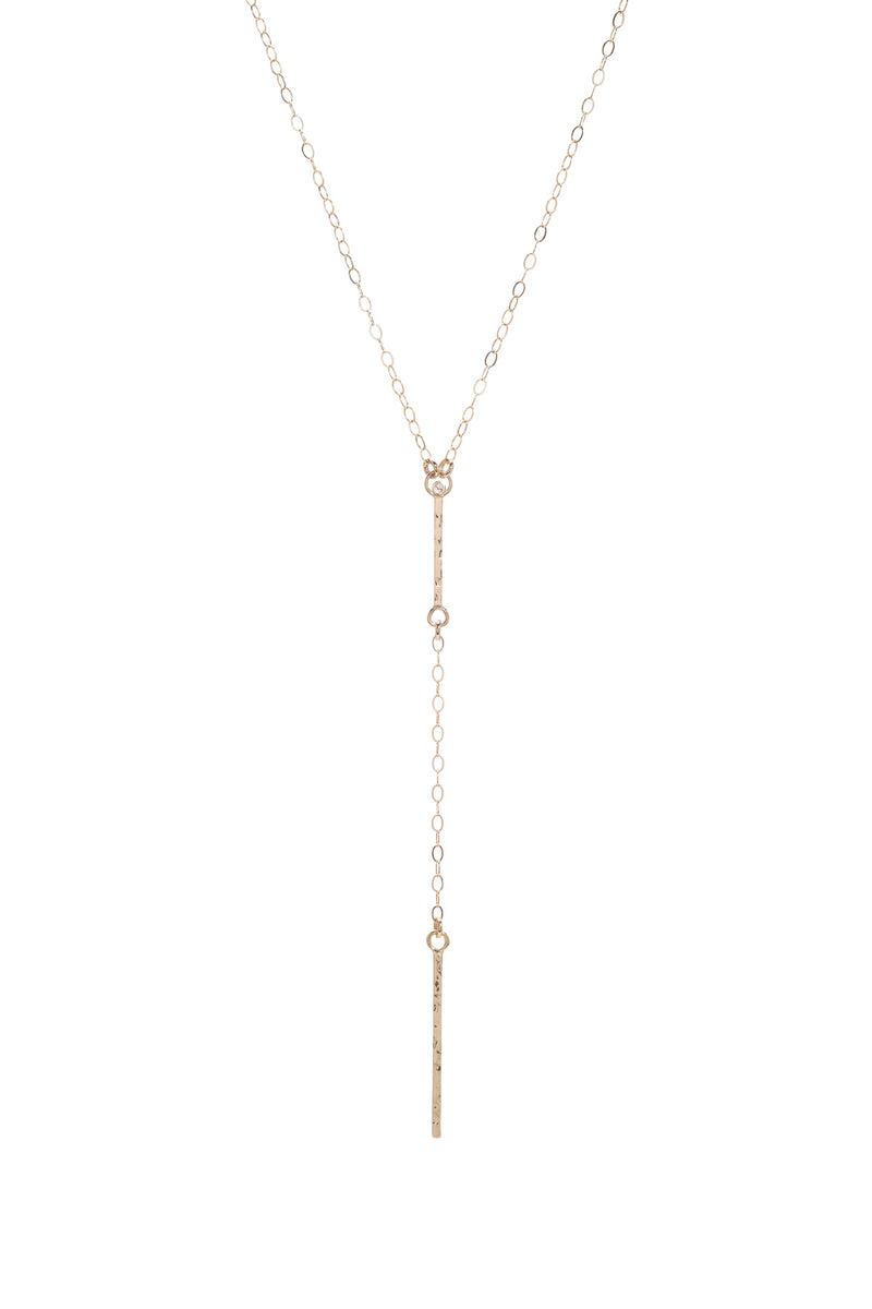 14k Gold Bar Lariat Necklace with Diamond Accent