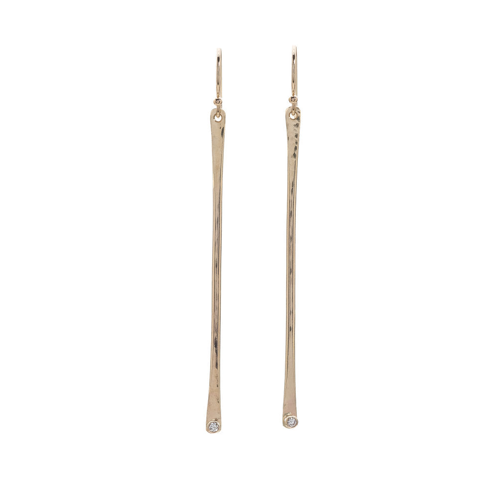 14k Gold Stick Earrings with Diamond Accent