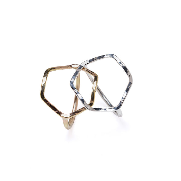 Pair of 14k Gold Filled and Sterling Silver Hexagon Rings