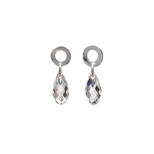 Sterling Silver Tiny Circle Studs with Clear Swarovski® Crystal Drop
