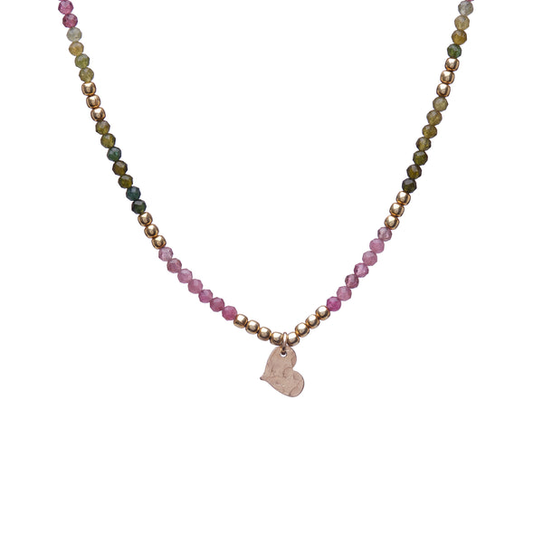 Watermelon Tourmaline Necklace with Heart Charm