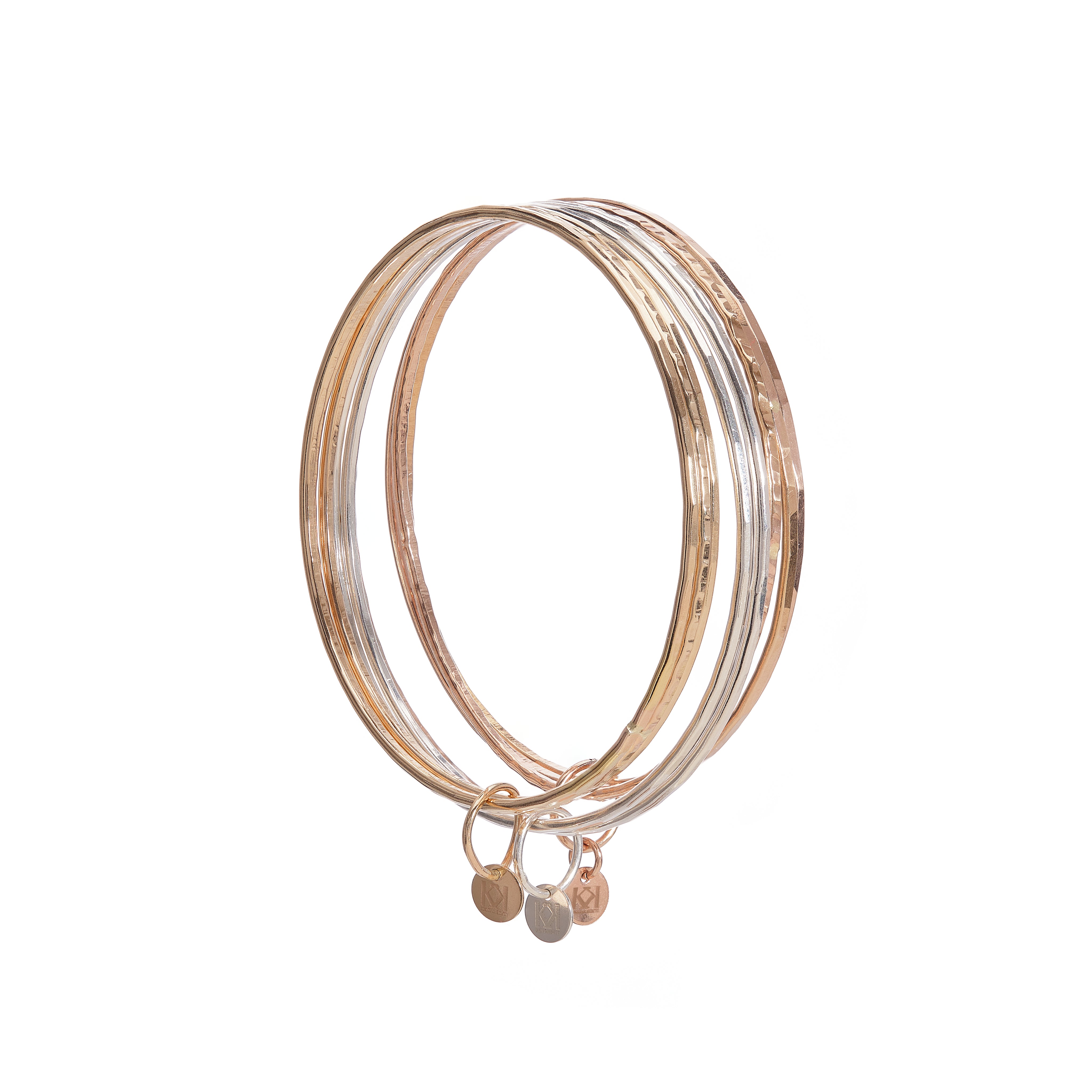 Group of three bangle bracelet sets in Sterling Silver, 14k Gold Filled and Rose Gold Filled