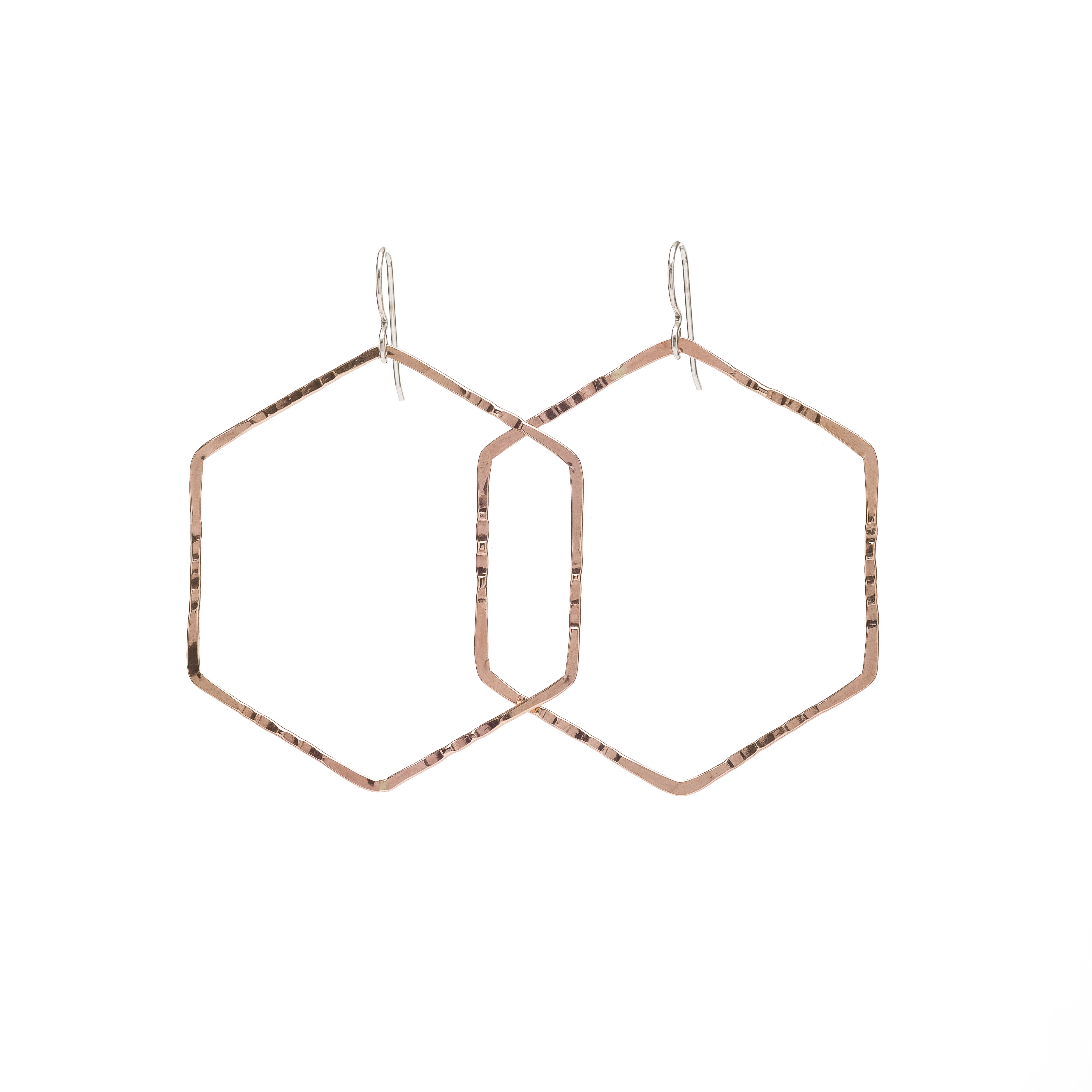 Rose Gold Filled Hex Hoops hand forged by Kenda Kist