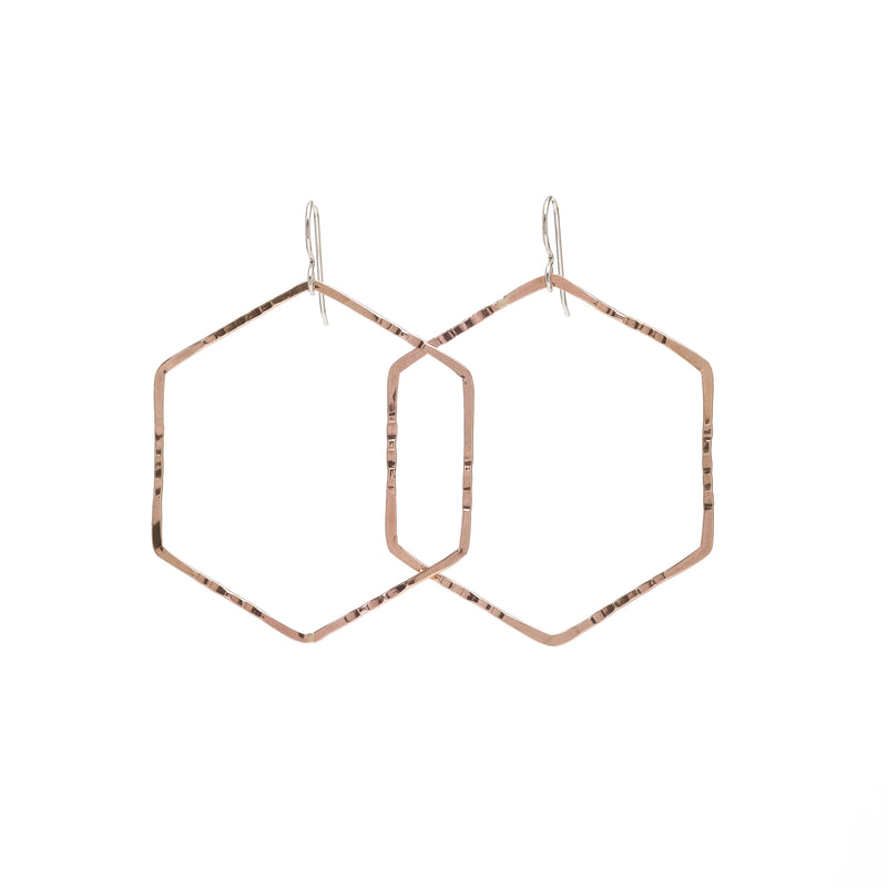 Rose Gold Filled Hex Hoops hand forged by Kenda Kist