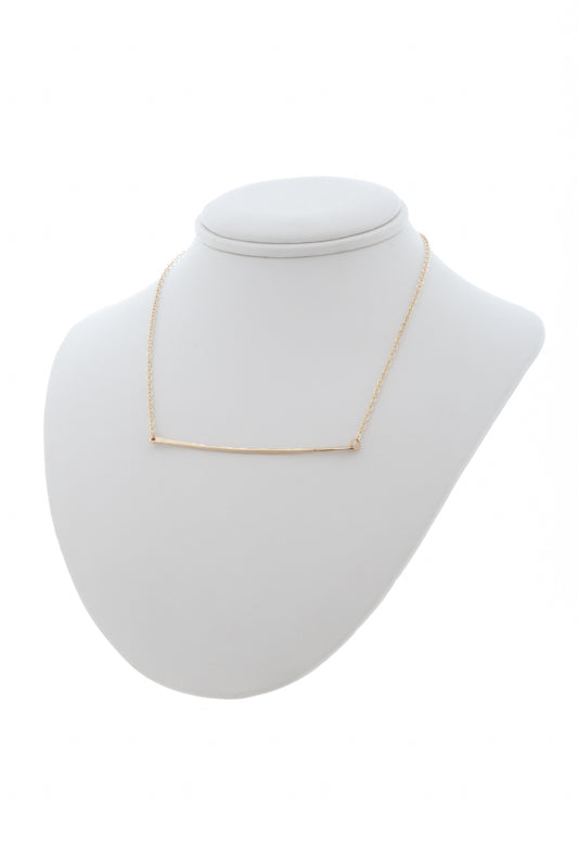 14k Gold Filled Bar Necklace on a neck display