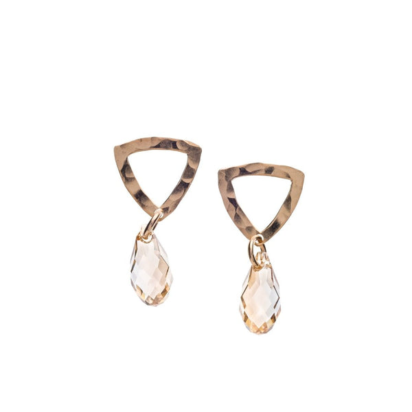 Open Triangle Stud Earrings with Golden Shadow Swarovski® Crystal Drop