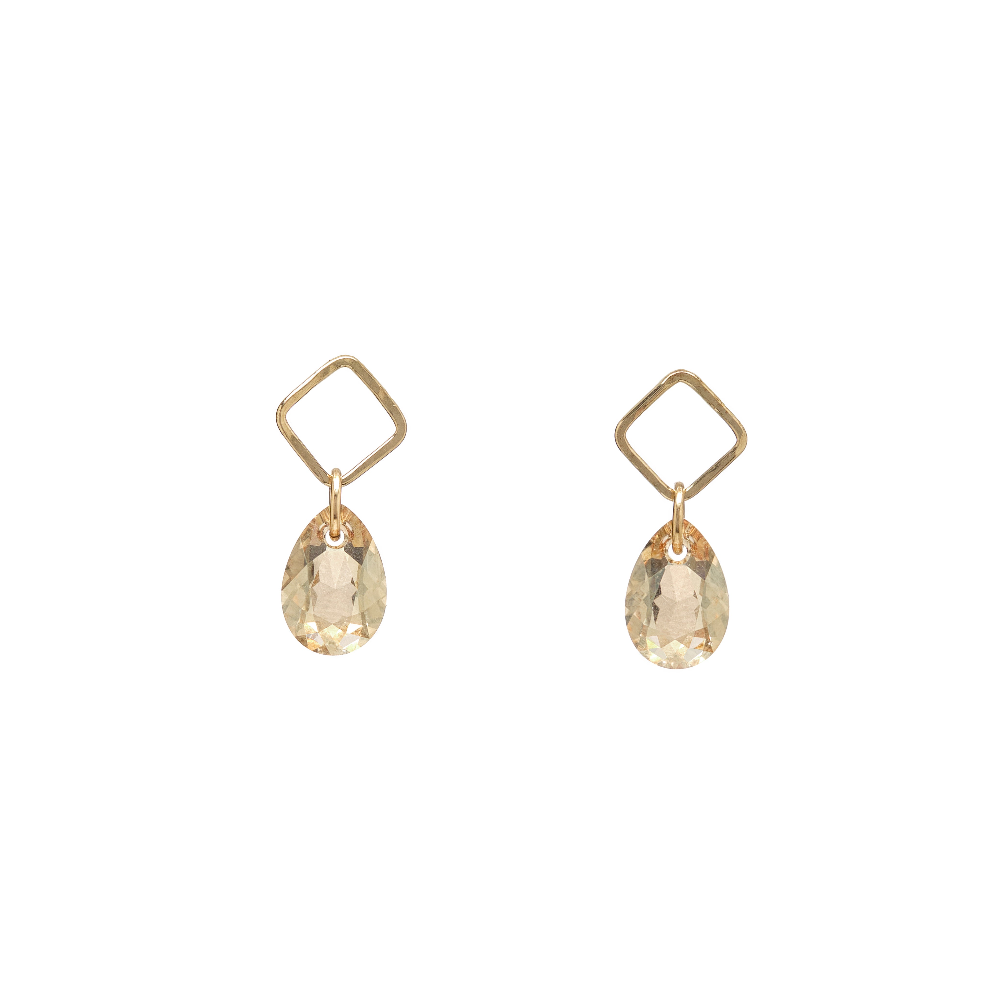Open Square Stud with Crystal Drop