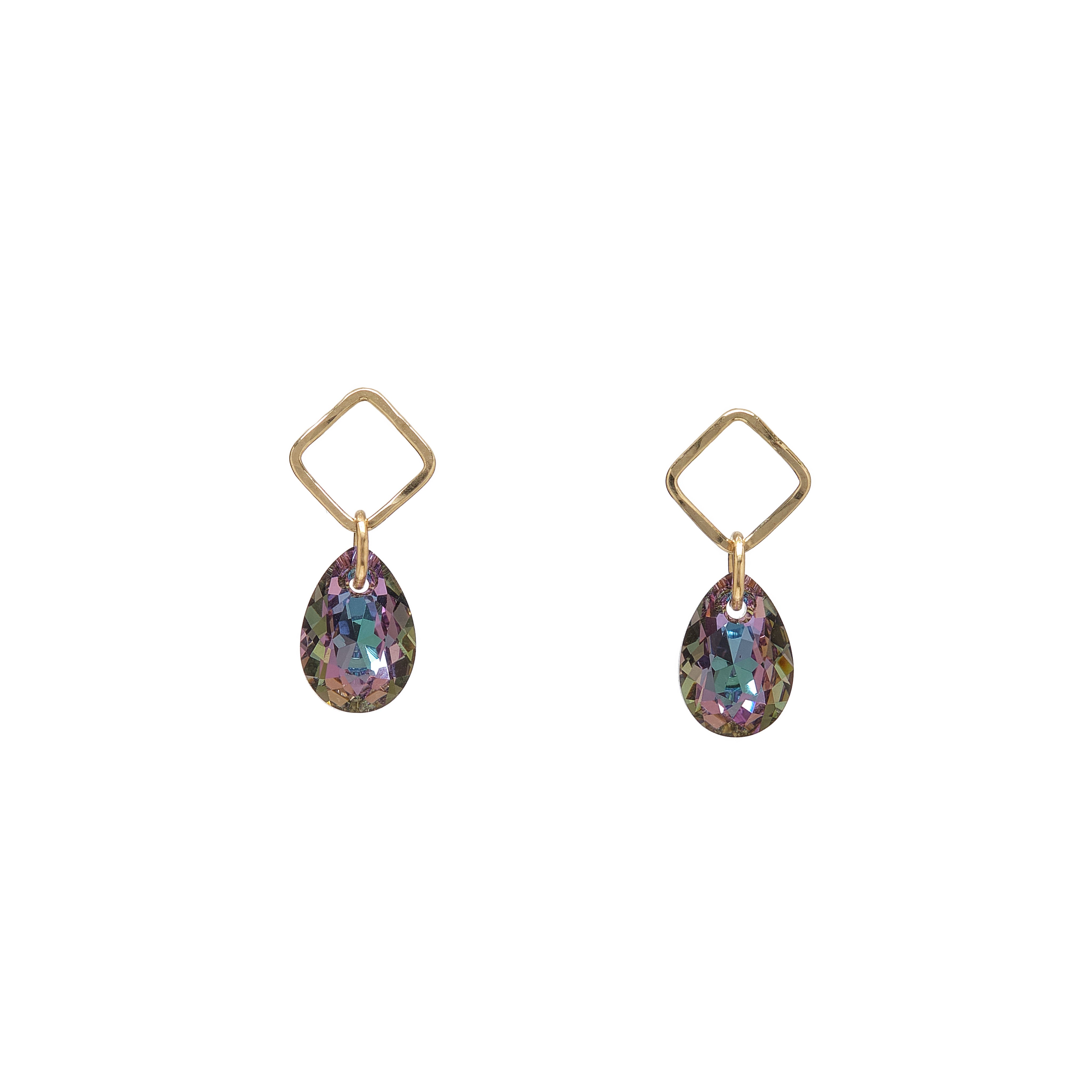 Open Square Stud with Crystal Drop
