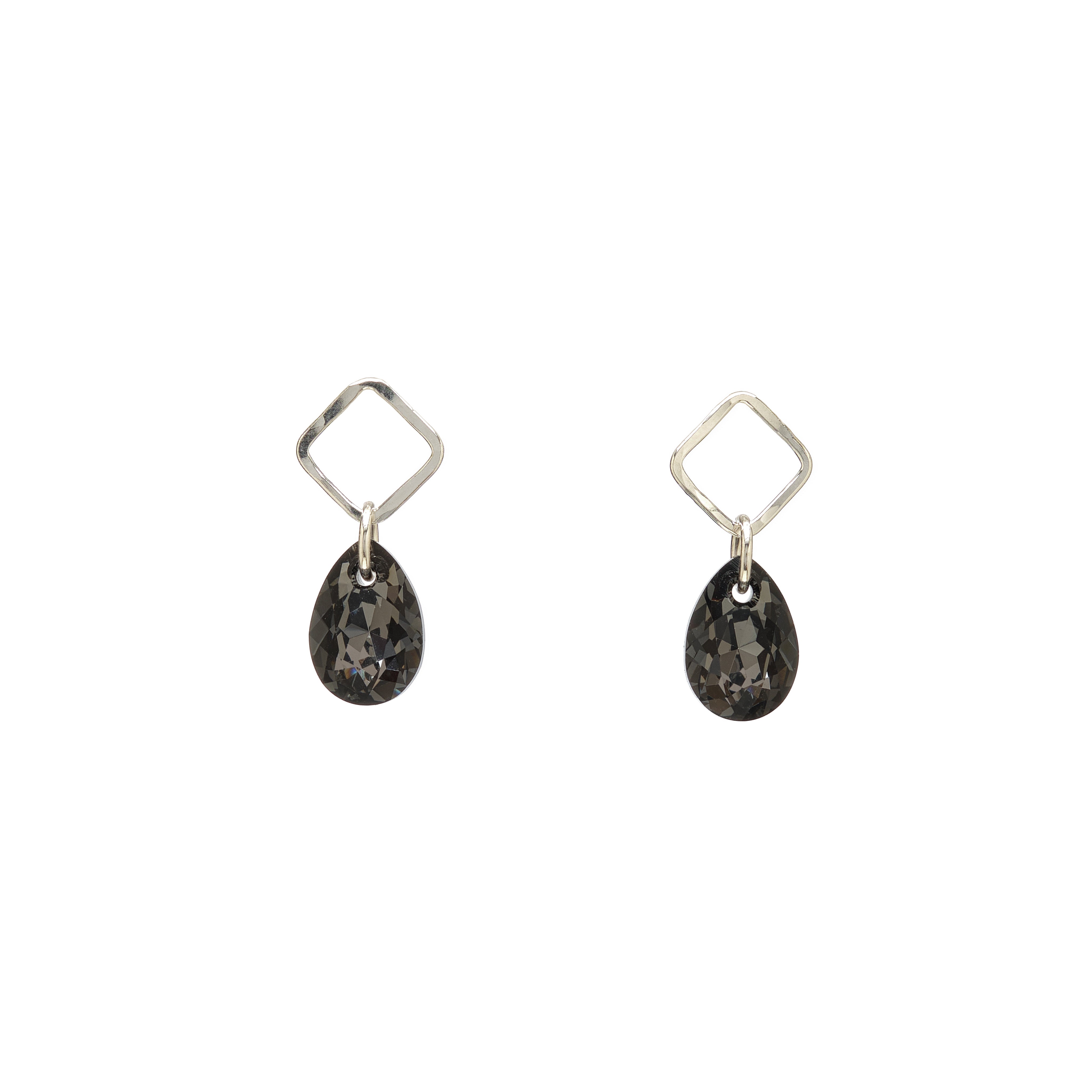 Open Square Stud with Crystal Drop