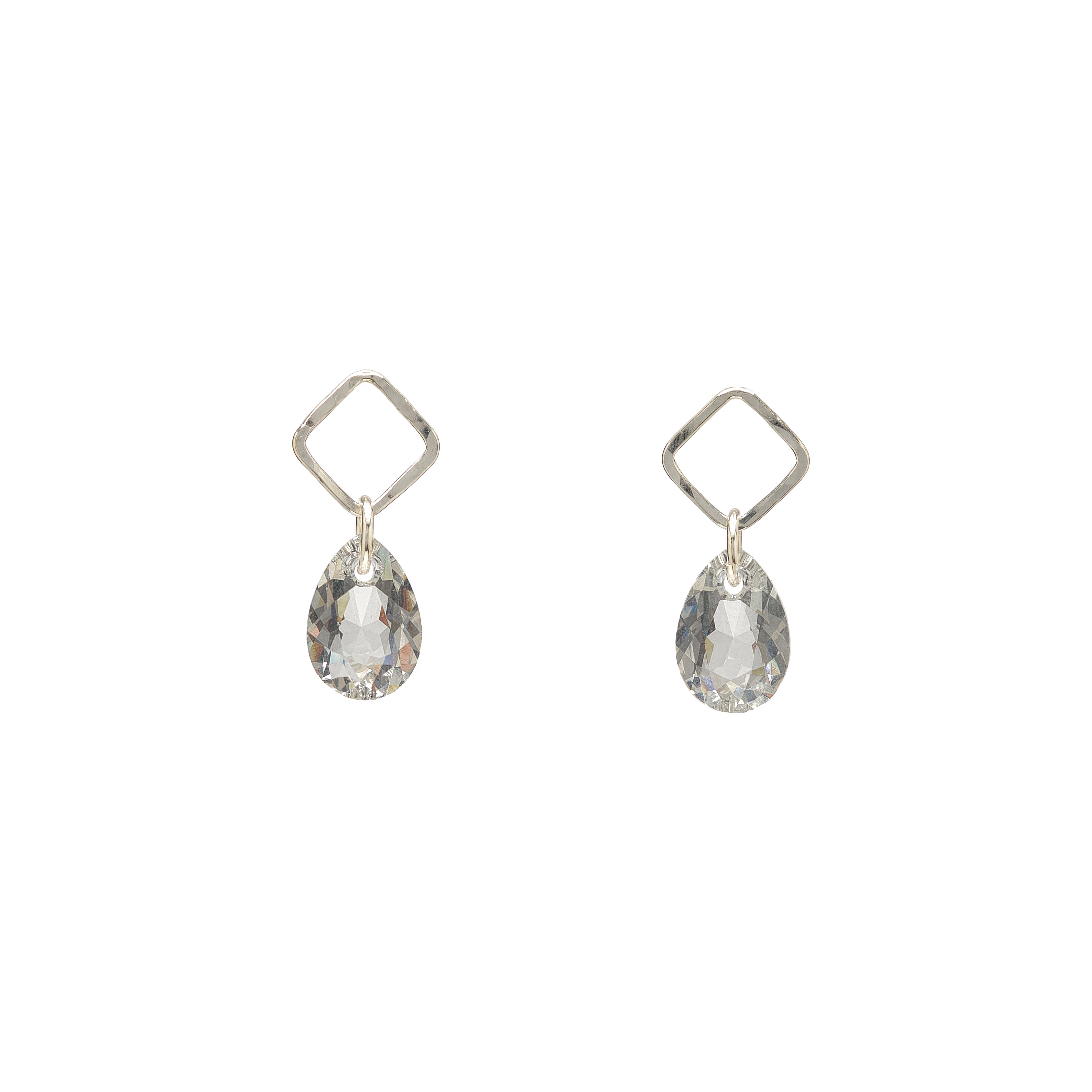Open Square Stud with Crystal Drop