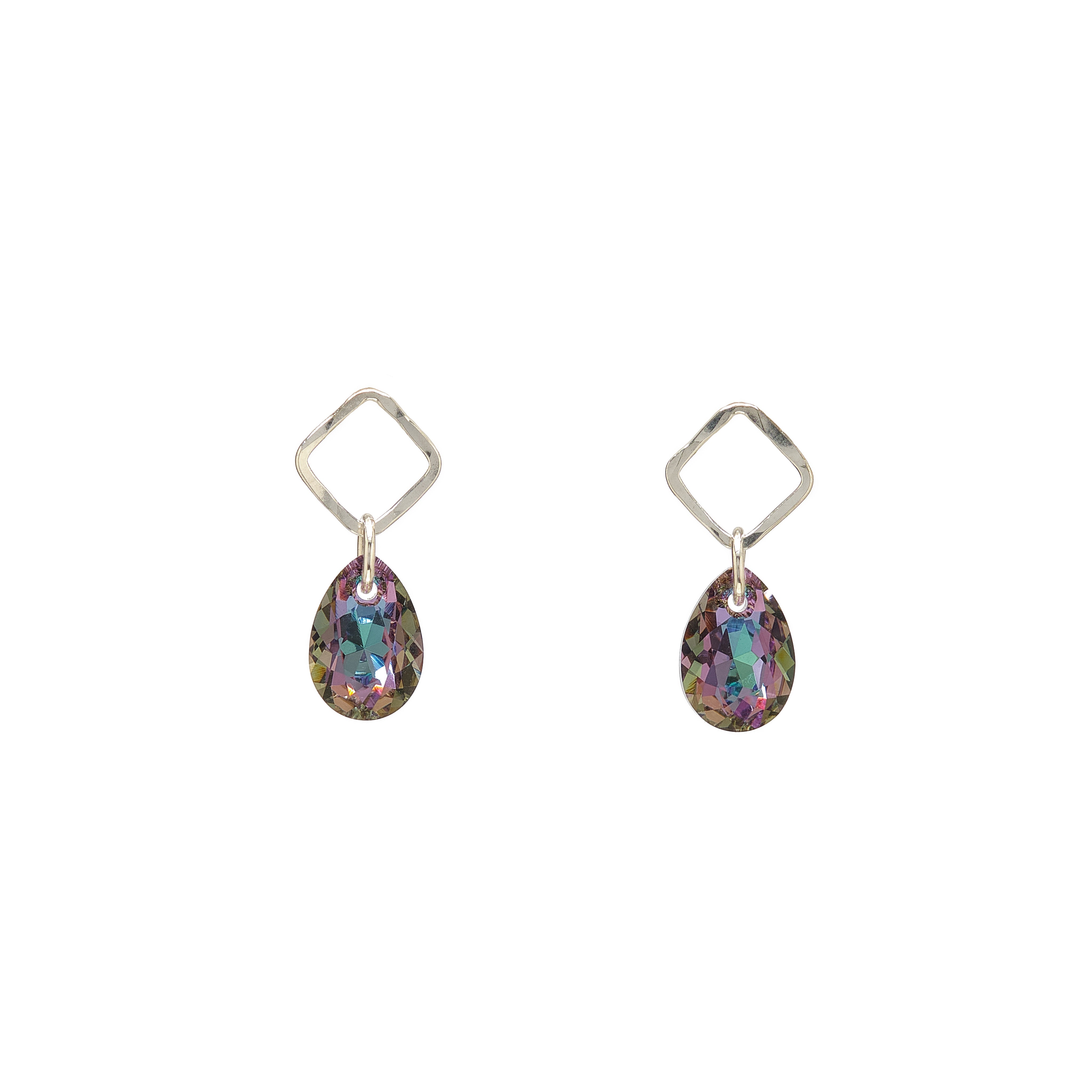 Open Square Stud with Crystal Drop