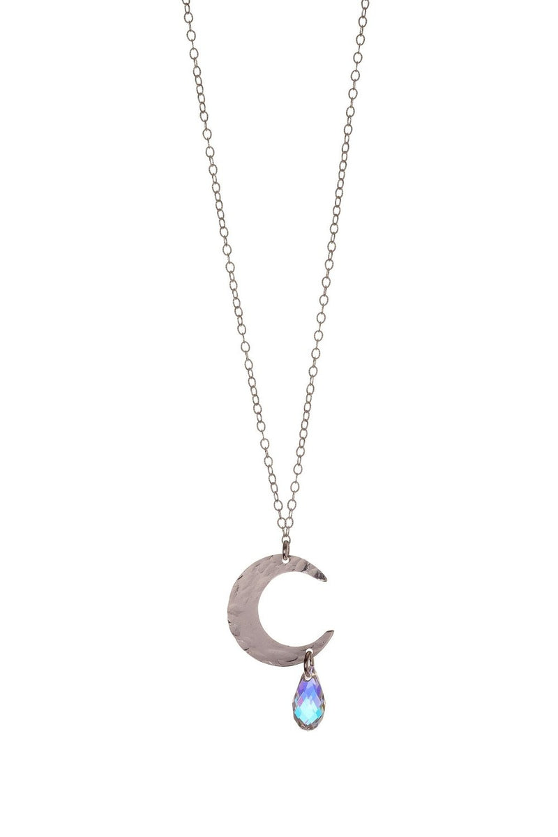 Sterling Silver Crescent Moon pendant with AB Swarovski® Crystal