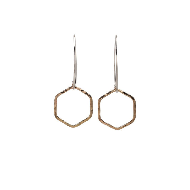Dainty Hexagon Earring in Two-tone metals