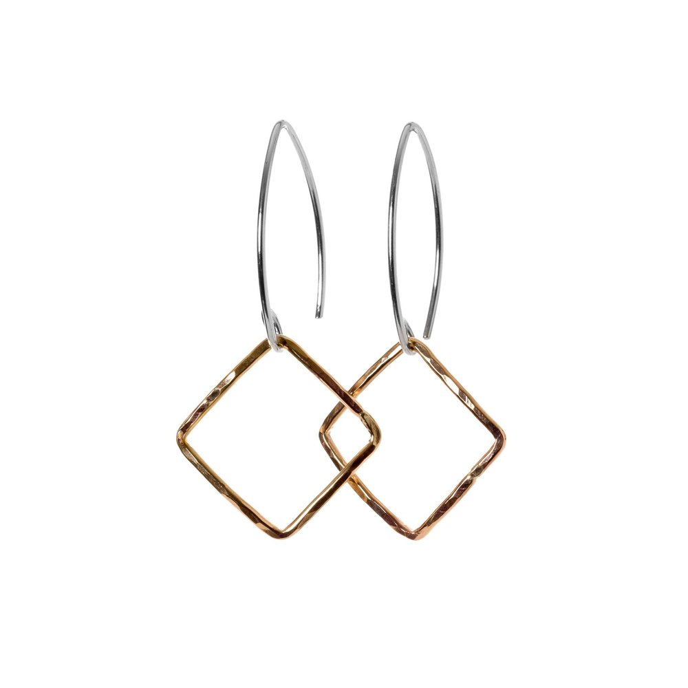 Two-tone metal Small Square Earrings