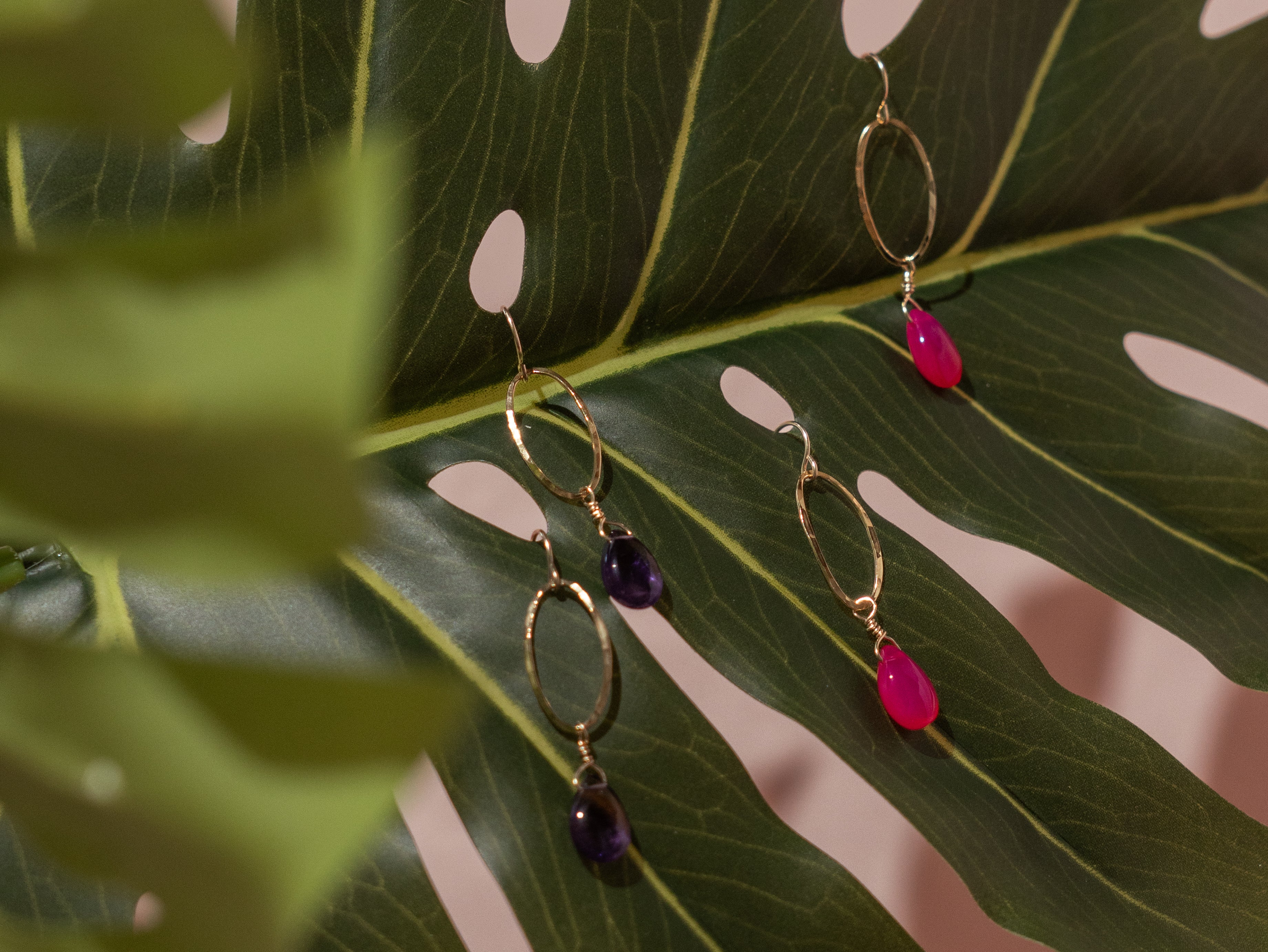 Oval Semi Precious Drop Earrings