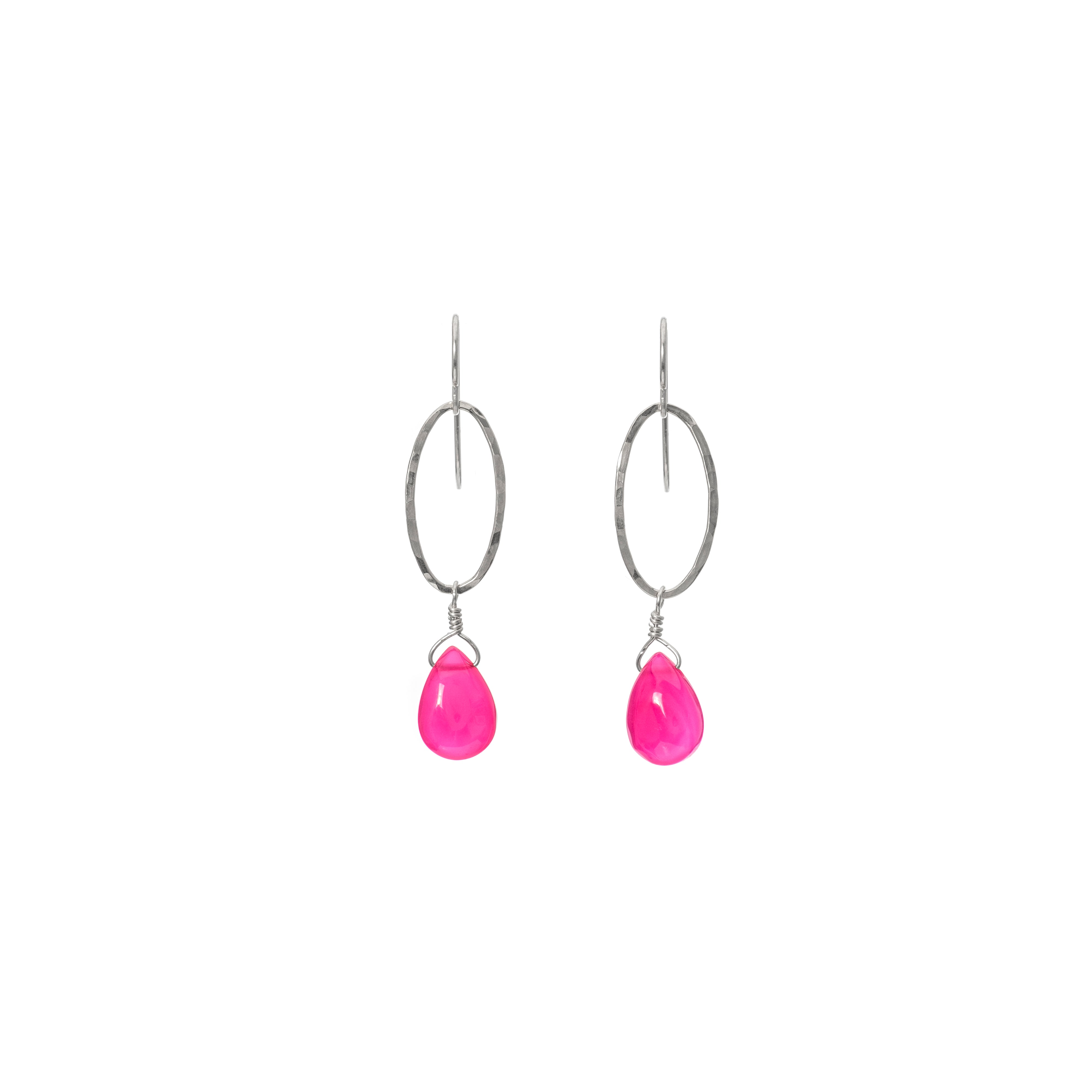 Oval Semi Precious Drop Earrings