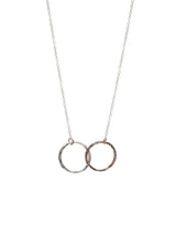 Two tone sterling silver and rose gold filled connected circle necklace