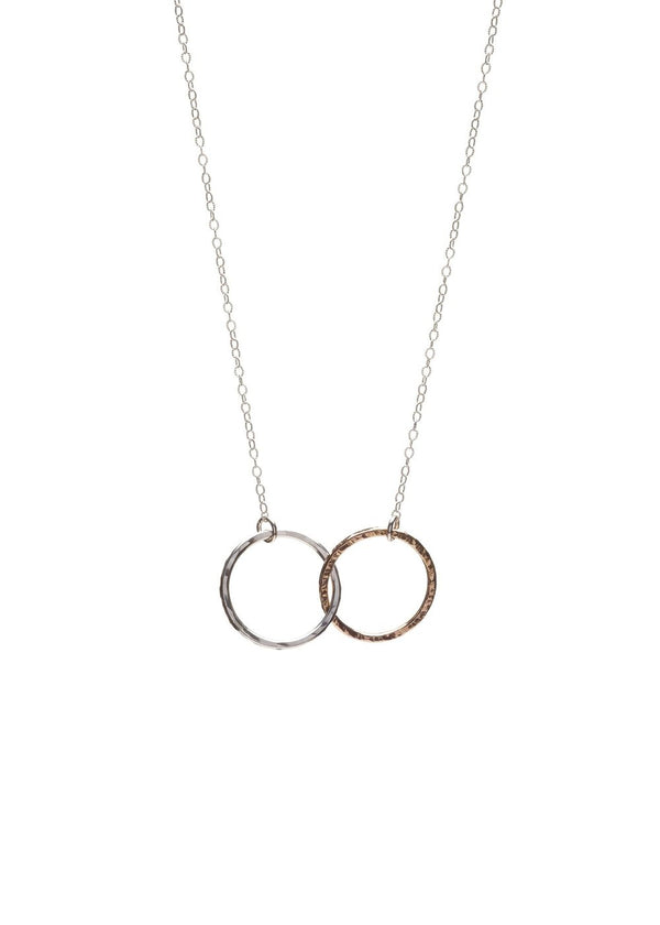 Two tone sterling silver and rose gold filled connected circle necklace