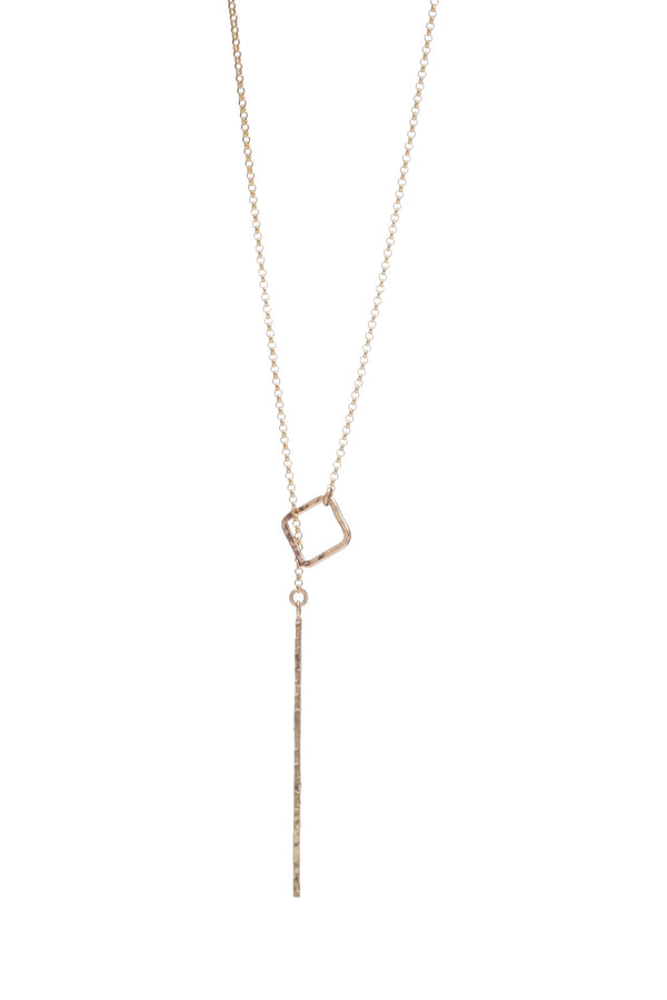 14k Gold Filled Geometric Square Stick Lariat Necklace