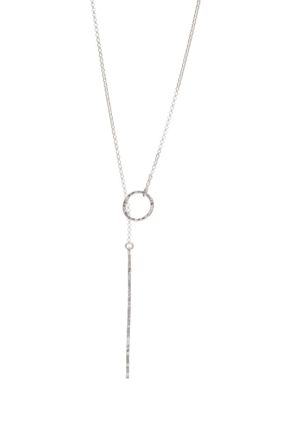 Sterling Silver Geometric Circle Stick Lariat Necklace