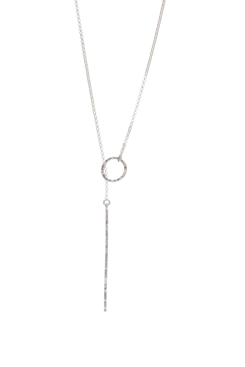 Sterling Silver Geometric Circle Stick Lariat Necklace