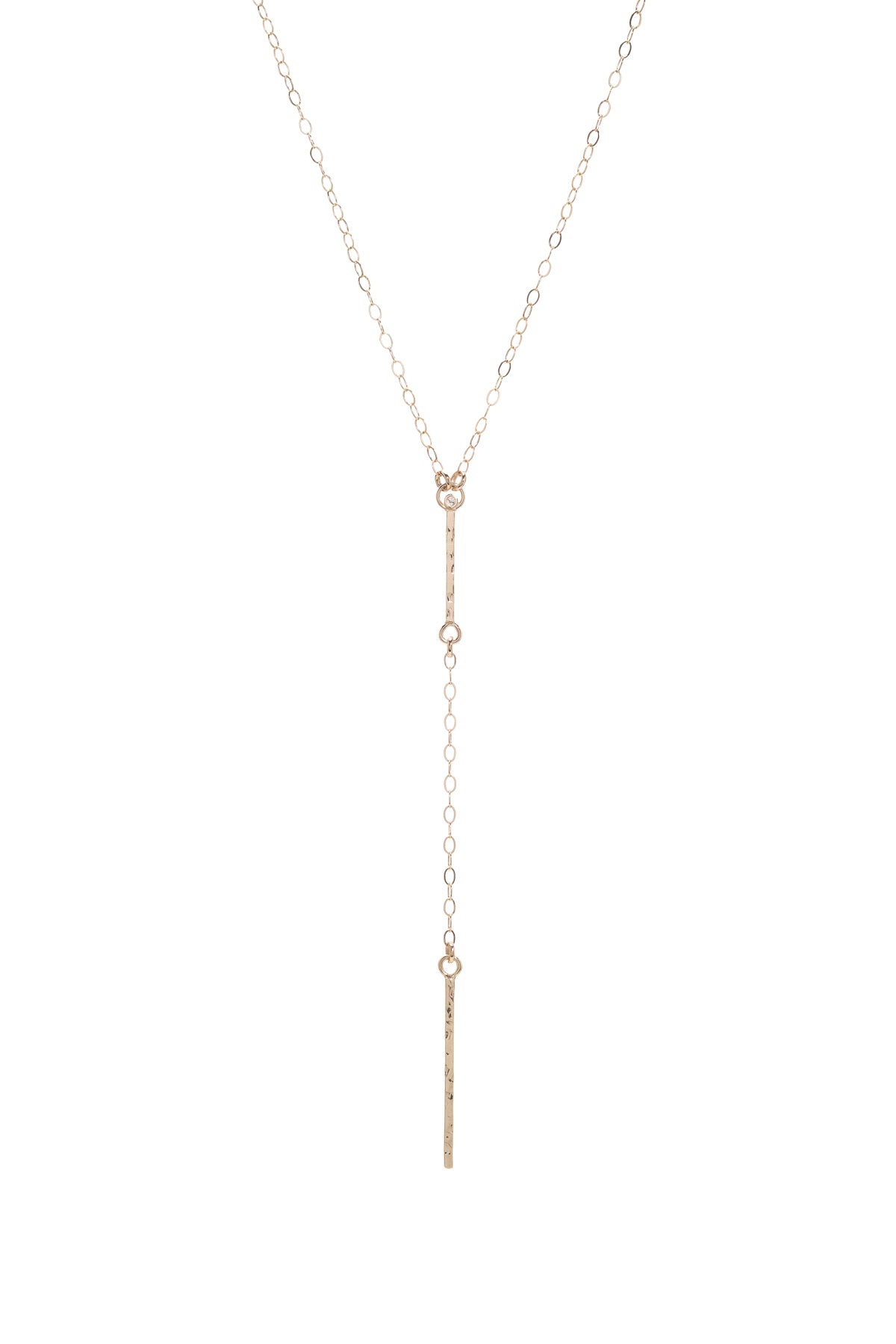 14k Gold Bar Lariat Necklace with Diamond Accent
