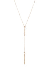 14k Gold Bar Lariat Necklace with Diamond Accent