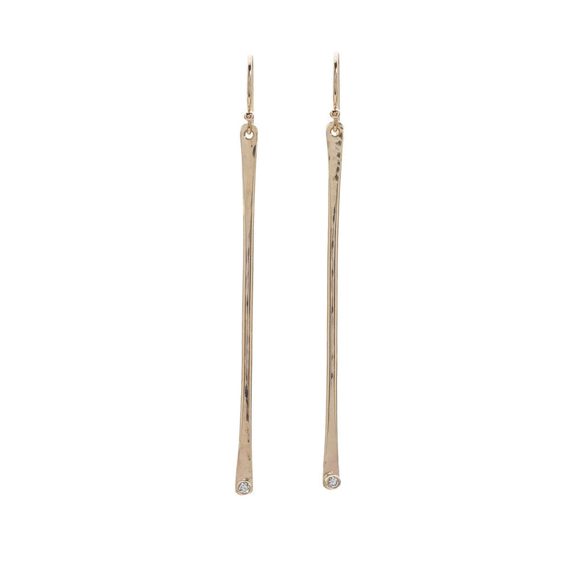 14k Gold Stick Earrings with Diamond Accent