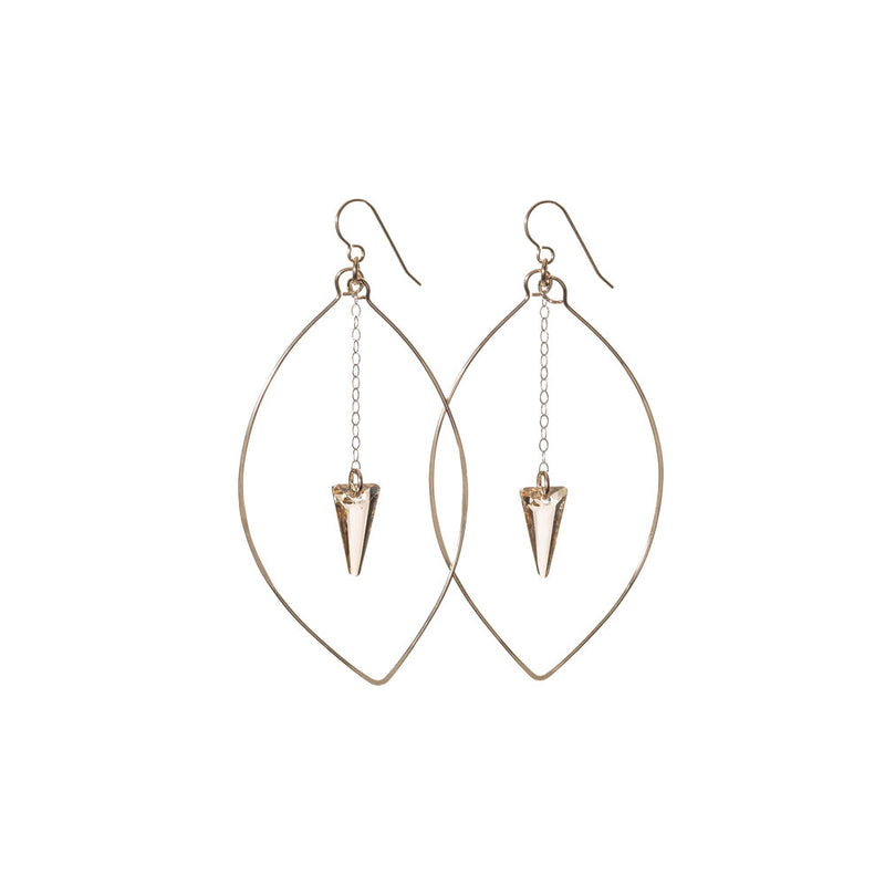 14k Gold Filled wire leaves earrings with Swarovski® spike crystal on chain