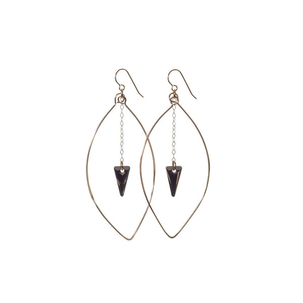 14k Gold Filled wire earrings with Swarovski® Black Diamond spike crystal on chain