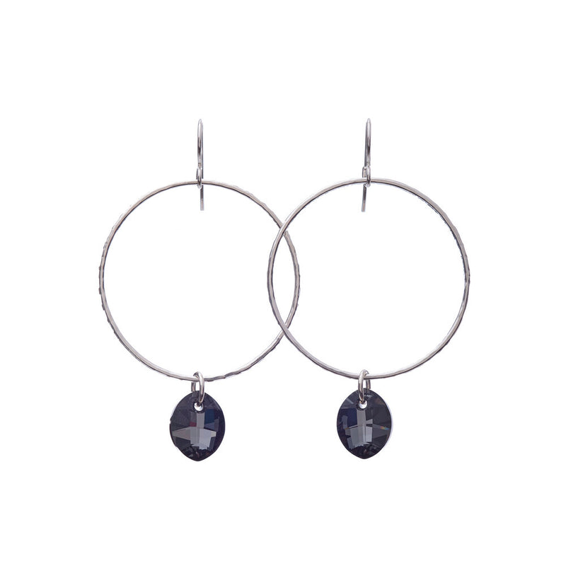 Kenda Kist Sterling Silver large front facing hoop earrings with Swarovski® Black Diamond crystal
