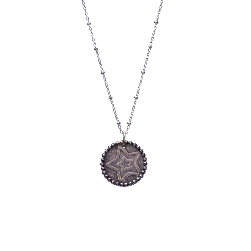 Coin Pendant Necklace stamped with star detail