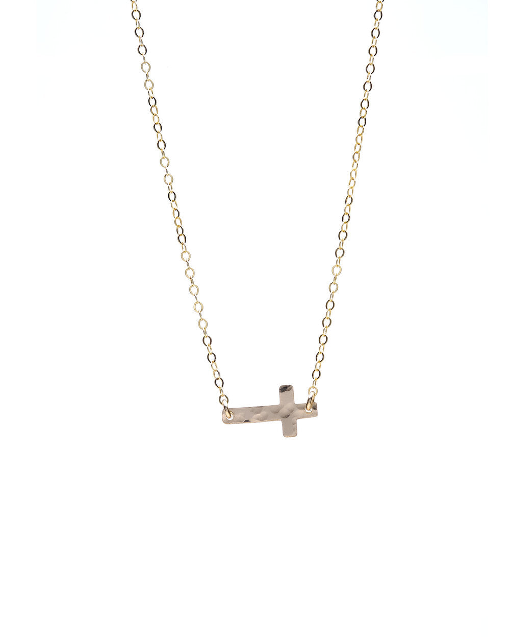 Delicate Sideways Cross Necklace in 14k Gold Filled