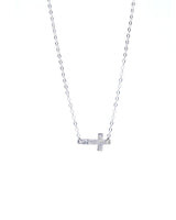 Delicate Sideways Cross Necklace in Sterling Silver