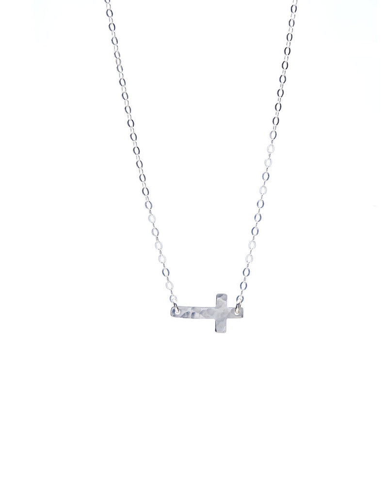 Delicate Sideways Cross Necklace in Sterling Silver