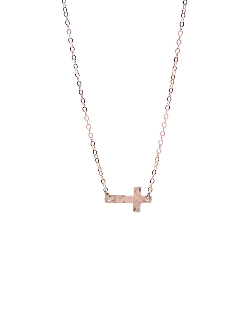Real 14K Rose Gold Small Sideways Curved Twist Cross Necklace; 19 inch;  Lobster | eBay