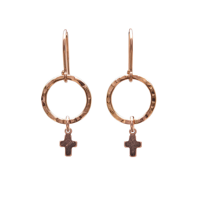 Dainty Rose Gold Filled Circle Cross Earring by Kenda Kist
