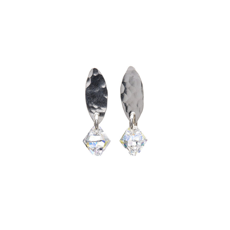 Sterling Silver Leaf shaped studs with Swarovski® Crystal drop