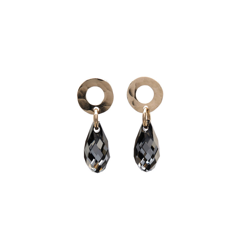 14k Gold Filled Tiny Circle Studs with Black Diamond Swarovski® Crystal Drop