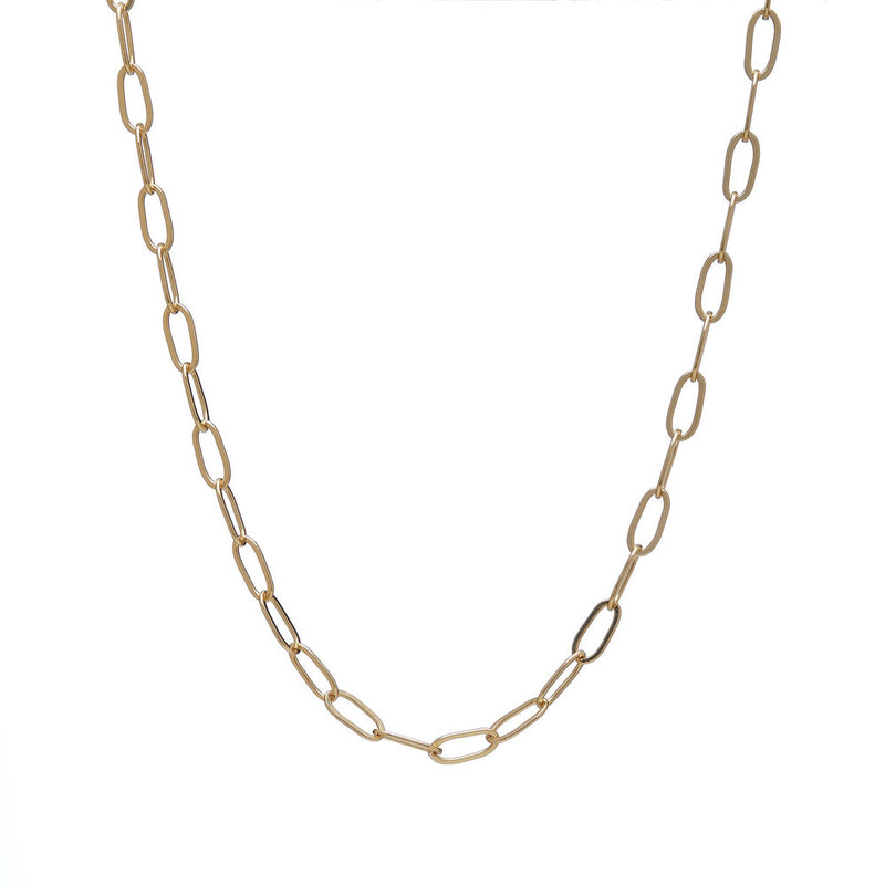 Close up of 14k Gold Filled Paper Clip Long Chain Necklace