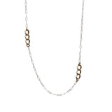 Close up of mixed paperclip chain and curb chain necklace