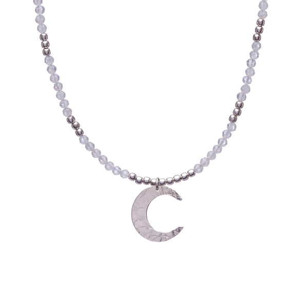 Sterling Silver Crescent Moon Pendant on the Moonstone beaded necklace