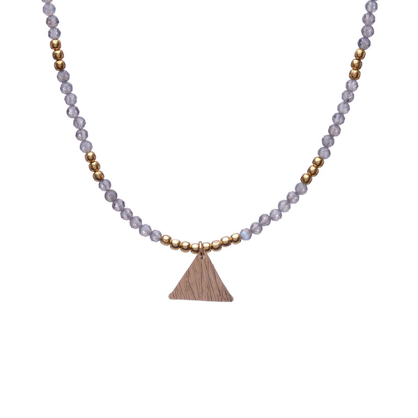 Semi-precious Labradorite beaded necklace with 14k Gold Filled triangle charm