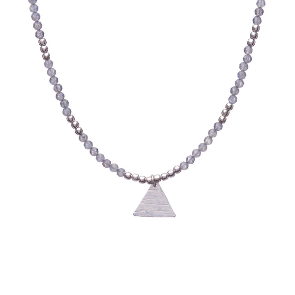 Semi-precious Labradorite bead necklace with Sterling Silver triangle charm