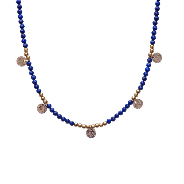 Semi-precious Labradorite beads necklace with 14k Gold Filled disc charms