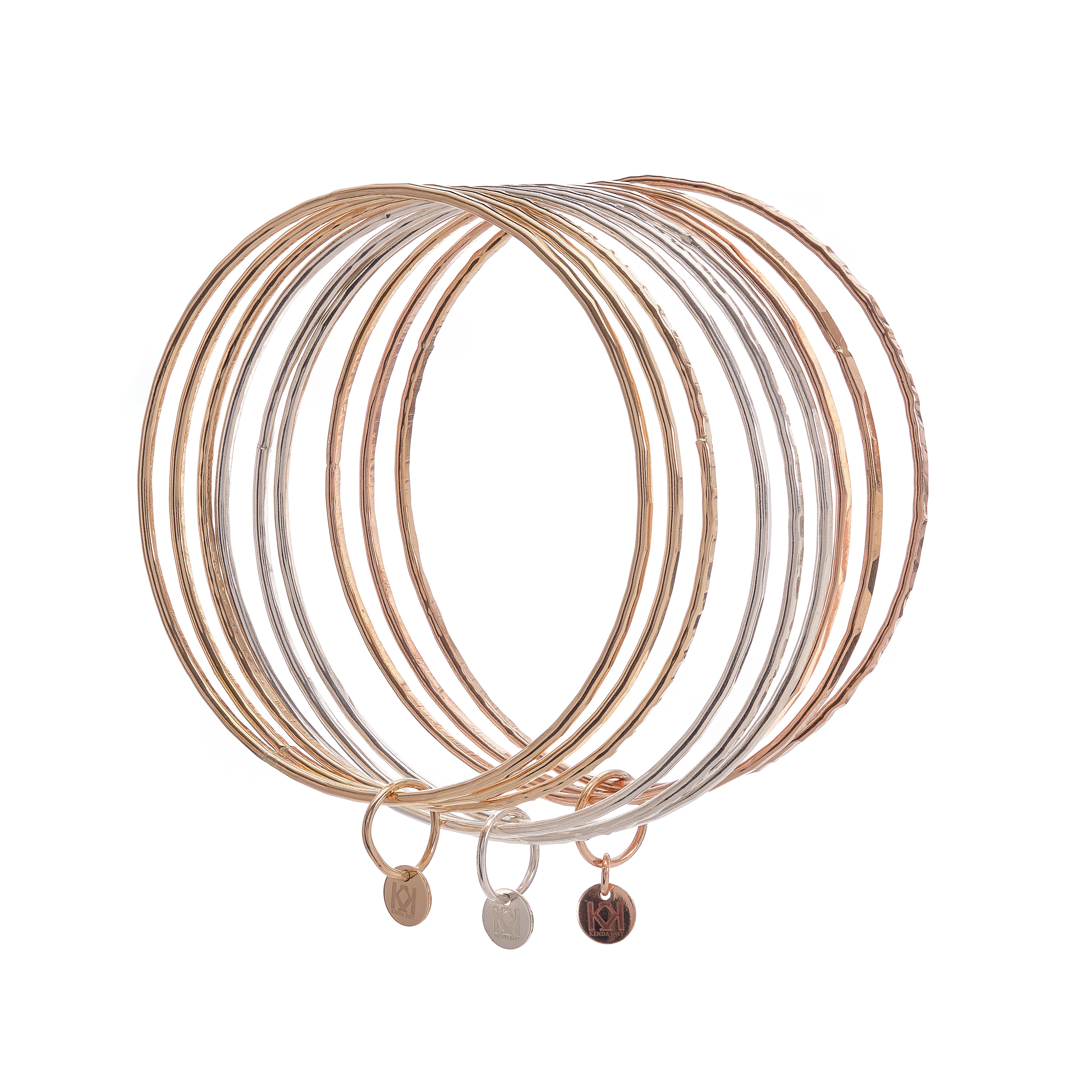 Expanded view of bangle bracelet sets in Sterling Silver, 14k Gold Filled and Rose Gold Filled
